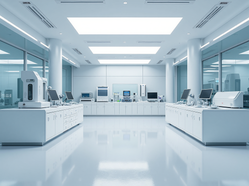 医疗科技设备展示，现代化实验室环境，医疗传感器和芯片产品展示，高科技医疗设备操作场景